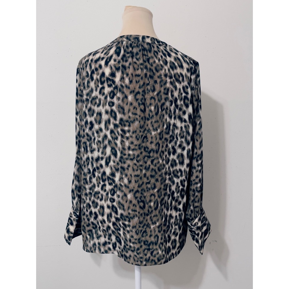 Rachel Zoe Women Neutral Button Front Blouse Large Animal Print Casual Flowy - Picture 6 of 9